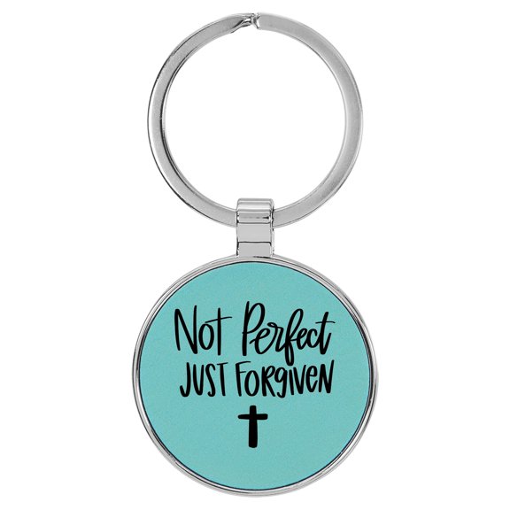 Enthoozies Not Perfect Just Forgiven Religious Teal  Laser Engraved Leatherette Keychain Backpack Pull - 1.5 x 3 Inches