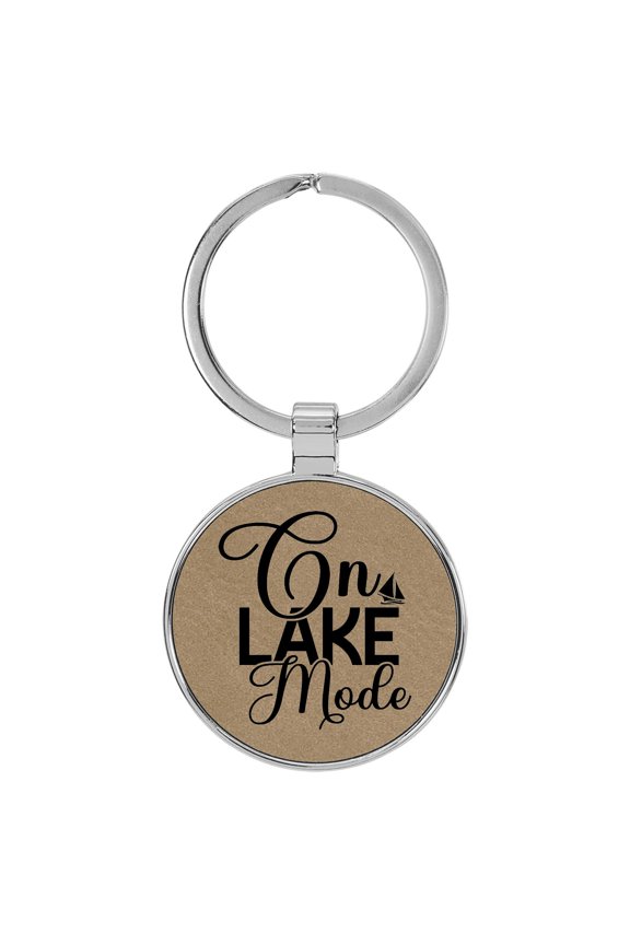 On Lake Mode Light Brown Laser Engraved Leatherette Keychain Backpack Pull - 1.5 x 3 Inches