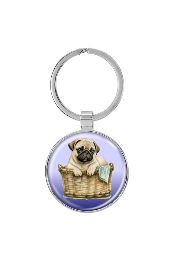 Pug Puppy Domed Keychain Backpack Pull - 1.5 x 3 Inches