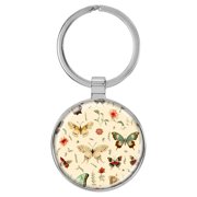 Enthoozies Retro Butterflies Tan Domed Keychain Backpack Pull - 1.5 x 3 Inches V2