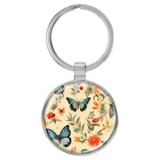 Enthoozies Retro Butterflies Tan Domed Keychain Backpack Pull - 1.5 x 3 Inches V4
