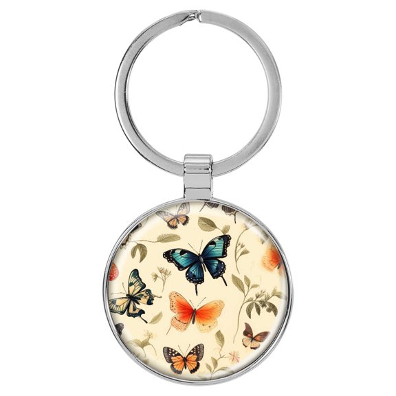 Enthoozies Retro Butterflies Tan Domed Keychain Backpack Pull - 1.5 x 3 Inches V6