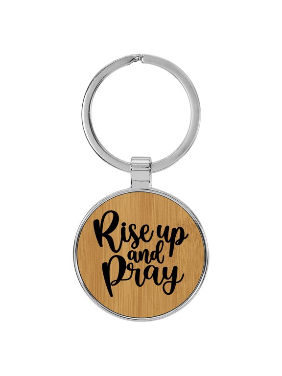 Rise up and Pray Religious Tan Laser Engraved Leatherette Keychain Backpack Pull - 1.5 x 3 Inches