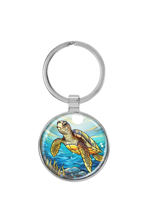 Sea Turtle Mosaic Domed Keychain Backpack Pull - 1.5 x 3 Inches V2