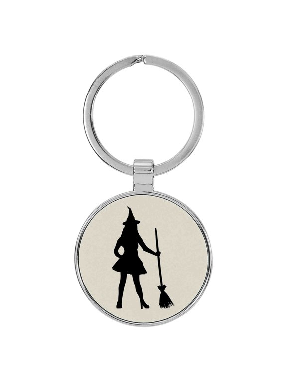 Sexy Witch Silhouette White Laser Engraved Leatherette Keychain Backpack Pull - 1.5 x 3 Inches