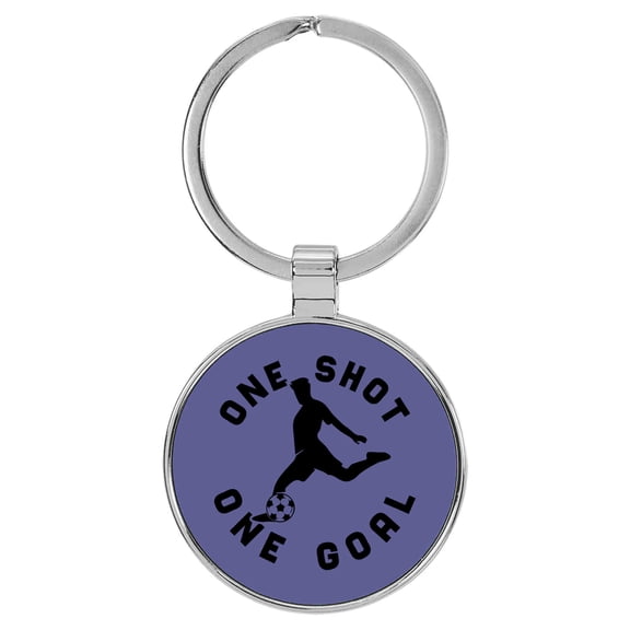 Enthoozies Soccer One Shot One Goal Purple Laser Engraved Leatherette Keychain Backpack Pull - 1.5 x 3 Inches