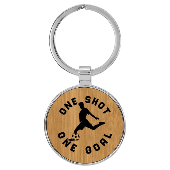 Enthoozies Soccer One Shot One Goal Tan Laser Engraved Leatherette Keychain Backpack Pull - 1.5 x 3 Inches