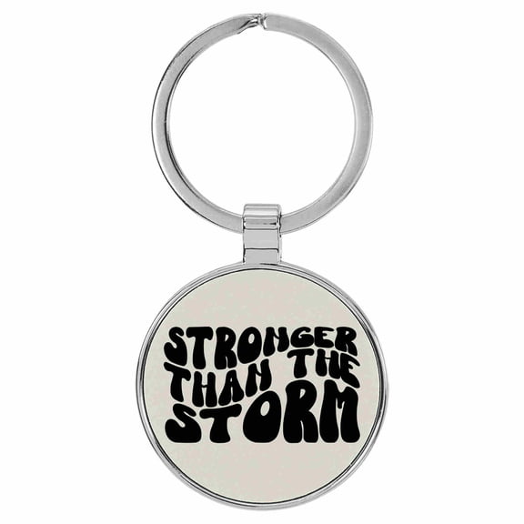 Enthoozies Stronger Than the Storm White Laser Engraved Leatherette Keychain Backpack Pull - 1.5 x 3 Inches
