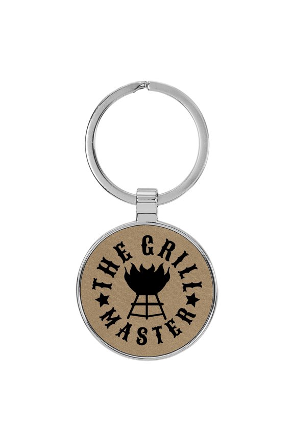 The Grill Master Light Brown Laser Engraved Leatherette Keychain Backpack Pull - 1.5 x 3 Inches