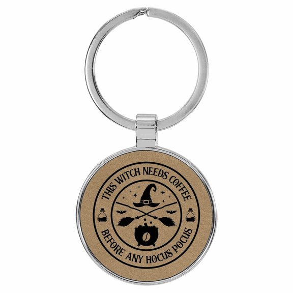 Enthoozies This Witch Needs Coffee Before Any Hocus Pocus Light Brown Laser Engraved Leatherette Keychain Backpack Pull - 1.5 x 3 Inches