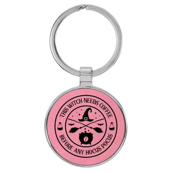 Enthoozies This Witch Needs Coffee Before Any Hocus Pocus Pink Laser Engraved Leatherette Keychain Backpack Pull - 1.5 x 3 Inches