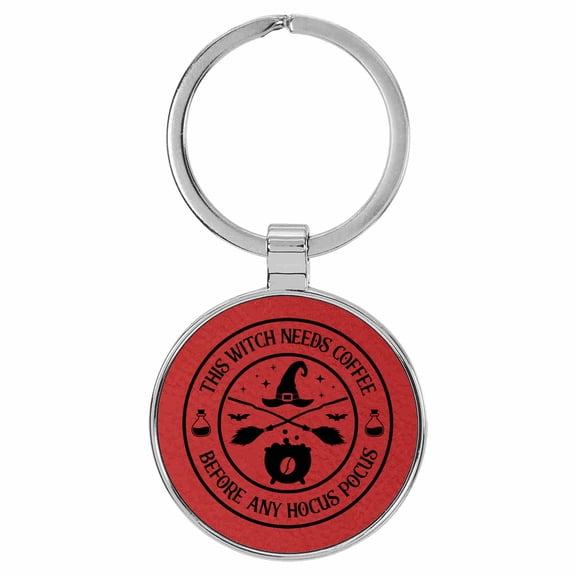 Enthoozies This Witch Needs Coffee Before Any Hocus Pocus Red Laser Engraved Leatherette Keychain Backpack Pull - 1.5 x 3 Inches