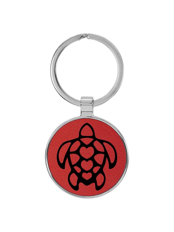 Turtle Red Laser Engraved Leatherette Keychain Backpack Pull - 1.5 x 3 Inches