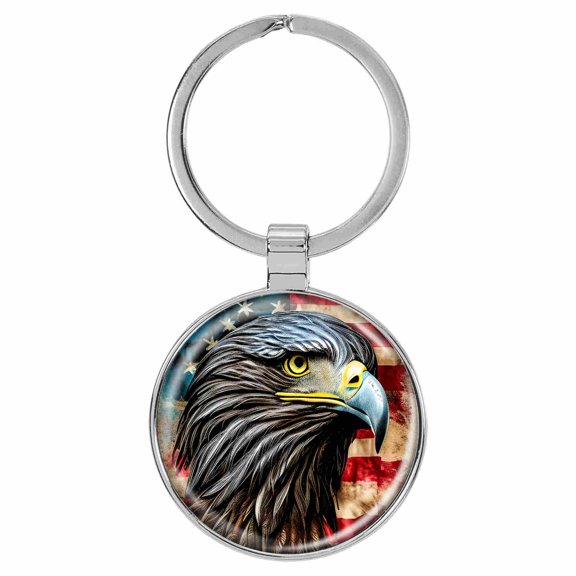 Enthoozies USA Flag Bald Eagle 1.5" x 3" Domed Keychain Backpack Pull V2