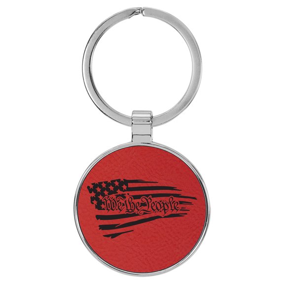Enthoozies USA Flag We the People Patriotic Red Laser Engraved Leatherette Keychain Backpack Pull - 1.5 x 3 Inches