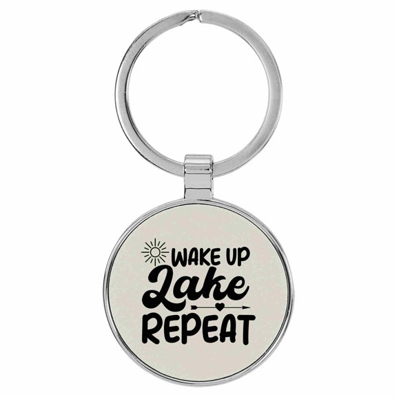 Enthoozies Wake Up Lake Repeat White Laser Engraved Leatherette Keychain Backpack Pull - 1.5 x 3 Inches