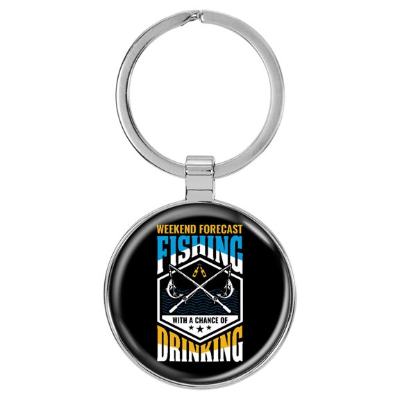 Enthoozies Weekend Forecast Fishing With a Chance of Domed Keychain Backpack Pull - 1.5 x 3 Inches