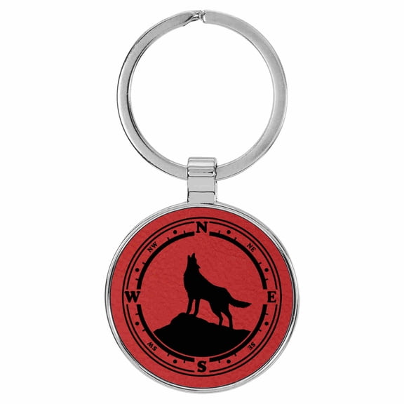 Enthoozies Wolf Compass Animal Nature Red Laser Engraved Leatherette Keychain Backpack Pull - 1.5 x 3 Inches