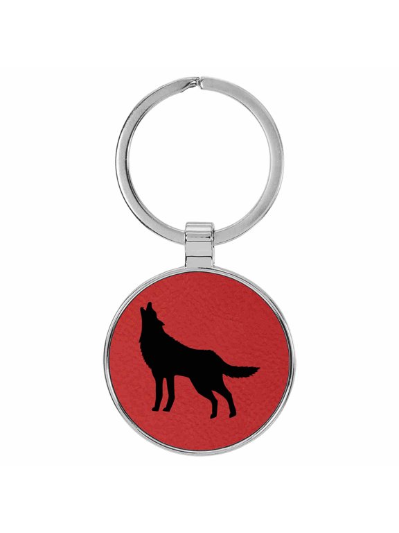 Wolf Howling Animal Nature Red Laser Engraved Leatherette Keychain Backpack Pull - 1.5 x 3 Inches