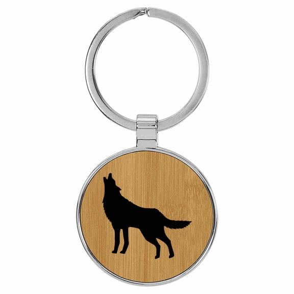 Enthoozies Wolf Howling Animal Nature Tan Laser Engraved Leatherette Keychain Backpack Pull - 1.5 x 3 Inches