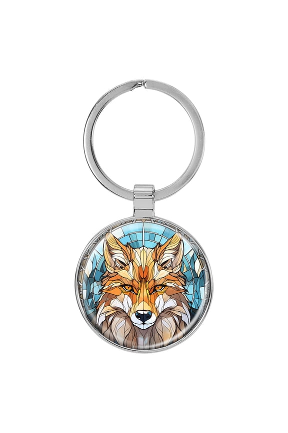 Wolf Mosaic Animal Nature Western Domed Keychain Backpack Pull - 1.5 x 3 Inches V4