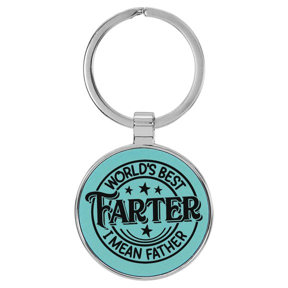 Enthoozies World's Best Farter I Mean Father Funny Teal  Laser Engraved Leatherette Keychain Backpack Pull - 1.5 x 3 Inches