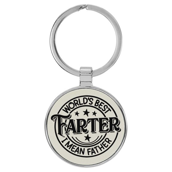Enthoozies World's Best Farter I Mean Father Funny White Laser Engraved Leatherette Keychain Backpack Pull - 1.5 x 3 Inches
