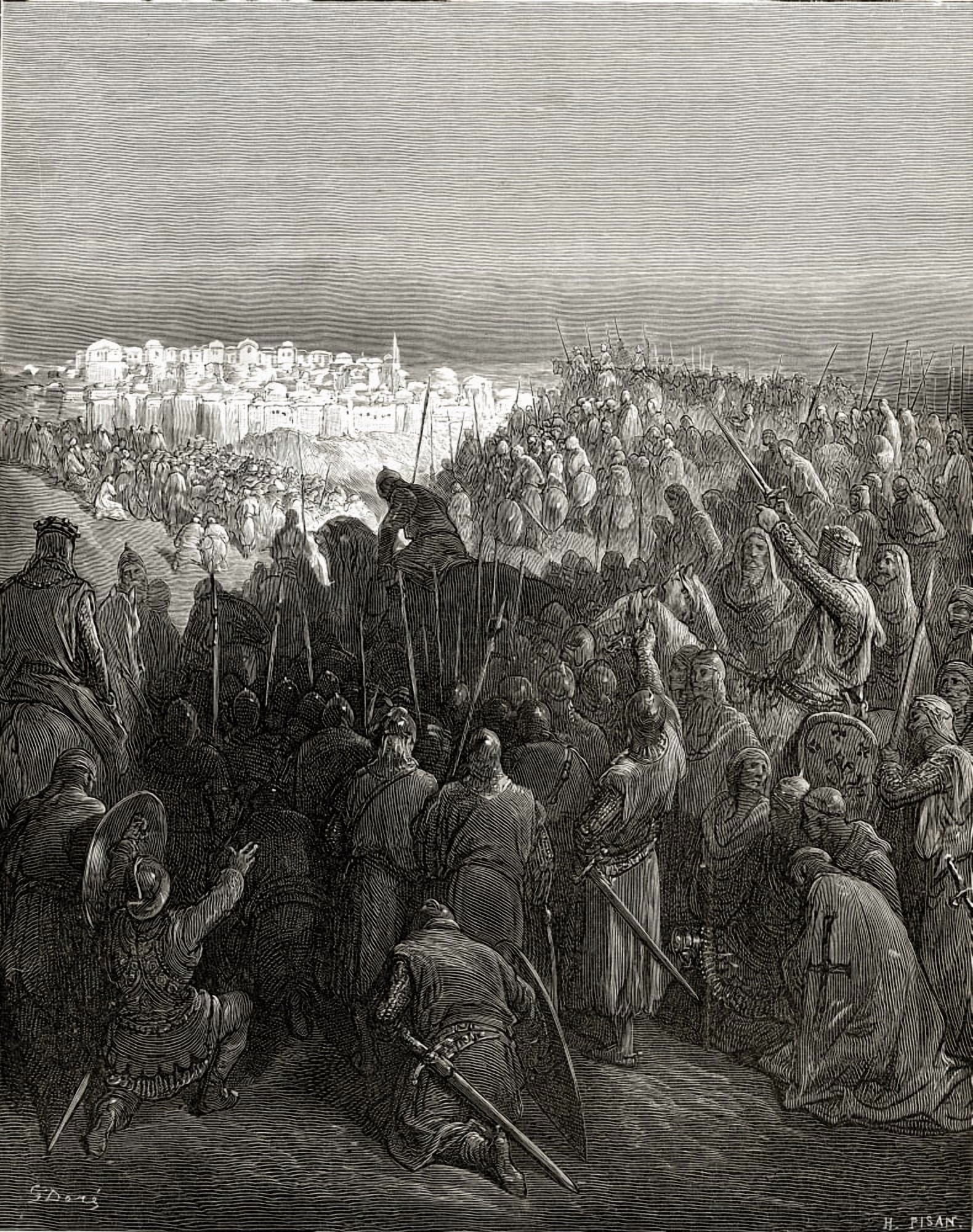 Enthusiasm Of The Crusaders At The First View Of Jerusalem First Crusade 1099 Canvas Art - Ken Welsh Design Pics (13 x 16)