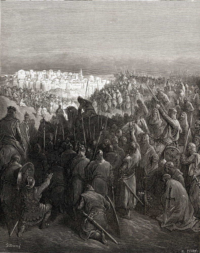 Enthusiasm Of The Crusaders At The First View Of Jerusalem First Crusade 1099 Canvas Art - Ken Welsh Design Pics (26 x 32)