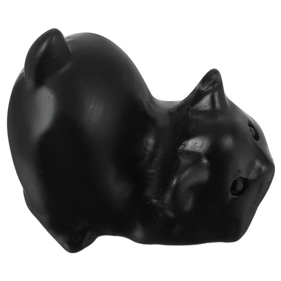 HEMOTON Hand Carved Black Obsidian Cat Sculpture for Home Decor Elegant Room Ornament