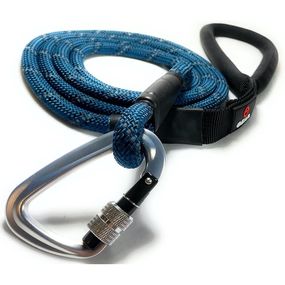 Enthusiast Gear Climbing Rope Dog Leash with Locking Carabiner for Large and Medium Breeds | Reflective Braiding and Comfortable Padded Grip (6' Foot)
