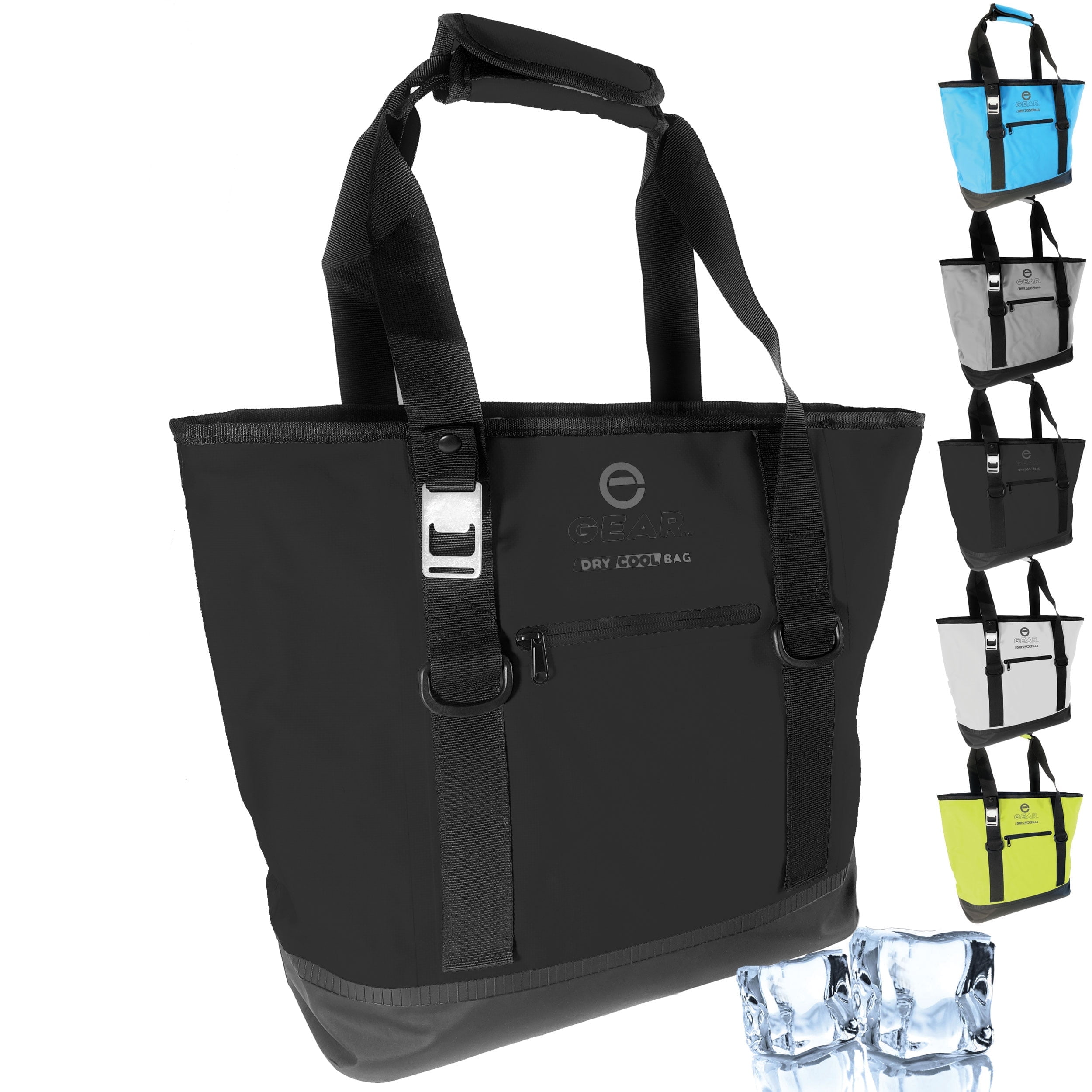 Enthusiast Gear Dry Bag Cooler Tote Collapsible Insulated with Side Pocket Holds 20 Cans Black 20L