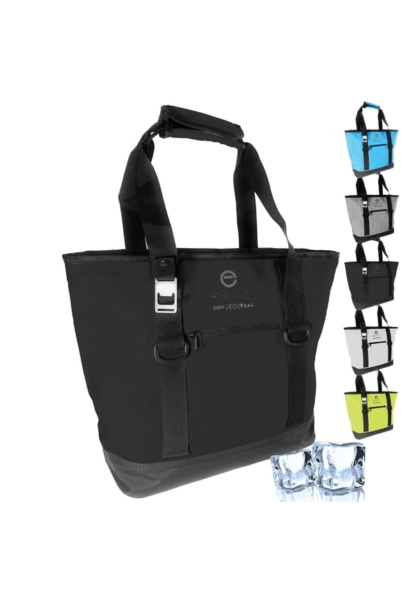 Dry Bag Cooler Tote Collapsible Insulated with Side Pocket Holds 20 Cans Black 20L