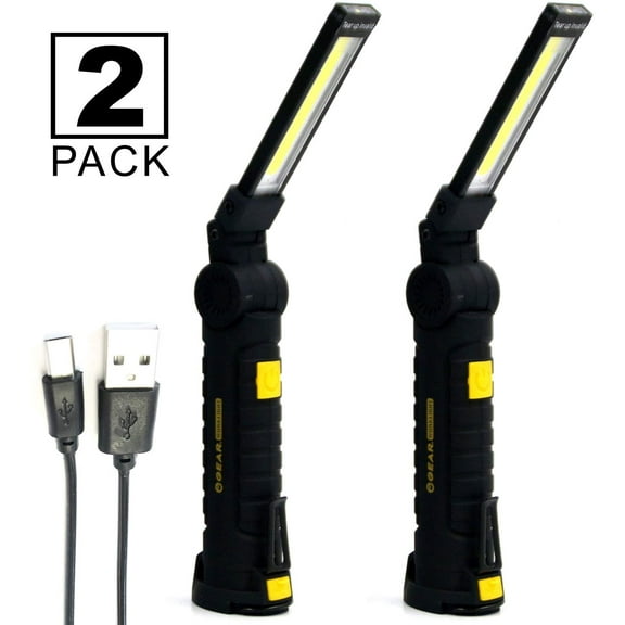 Enthusiast Gear LED Work Light - USB Rechargeable COB Flashlight with Magnetic Base 360 Rotate - Portable (2 Pack)