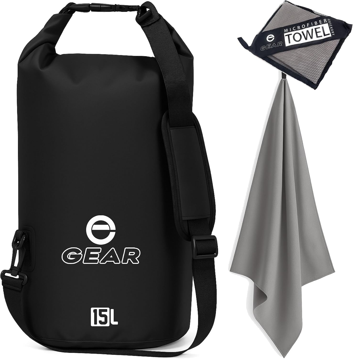 Enthusiast Gear Waterproof Dry Bag 15 L + Free Quick-Dry Microfiber Towel – Floating Roll-Top Dry Sack for Kayaking, Boating & Camping