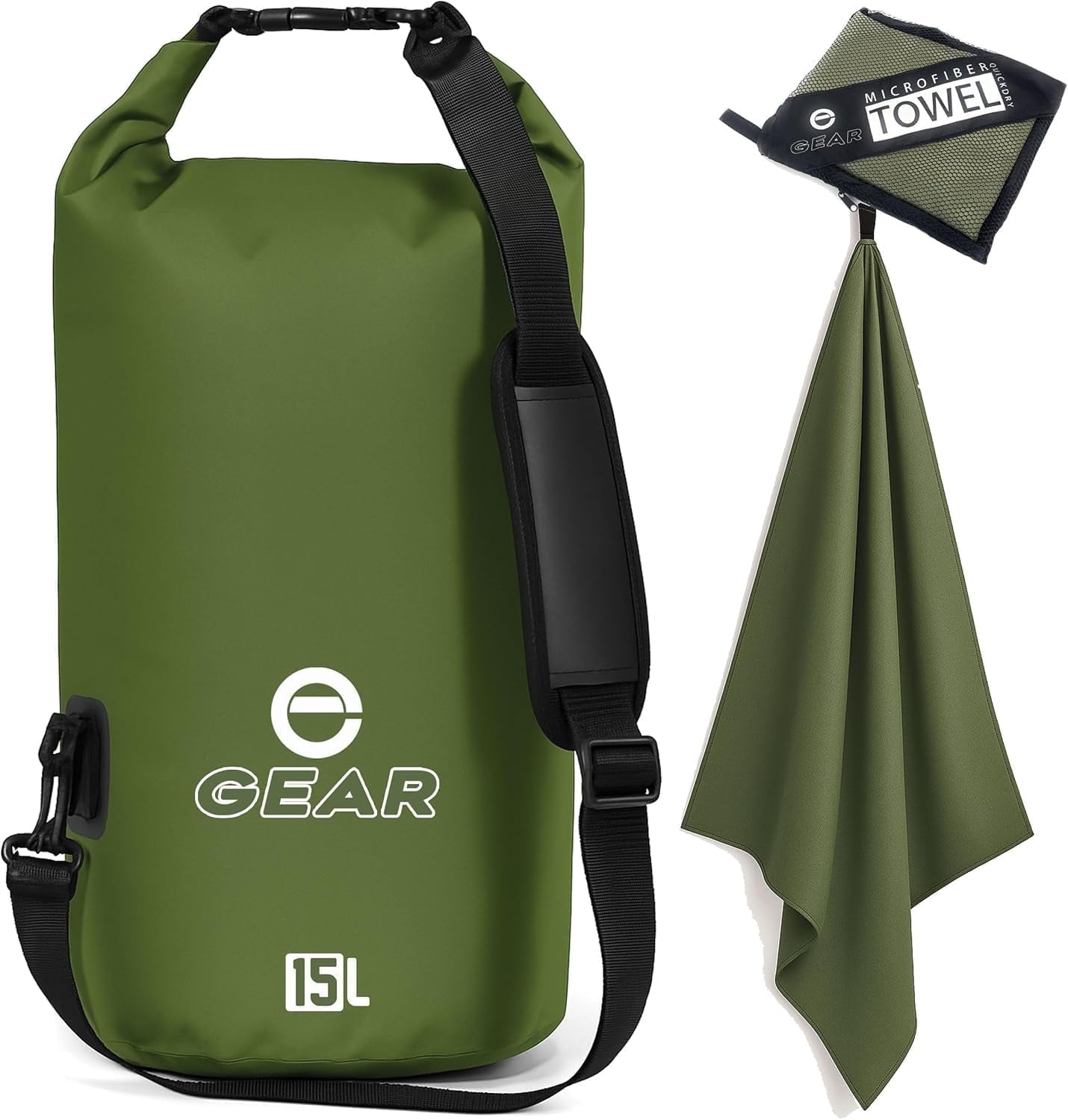 Enthusiast Gear Waterproof Dry Bag 15 L + Free Quick-Dry Microfiber Towel – Floating Roll-Top Dry Sack for Kayaking, Boating & Camping
