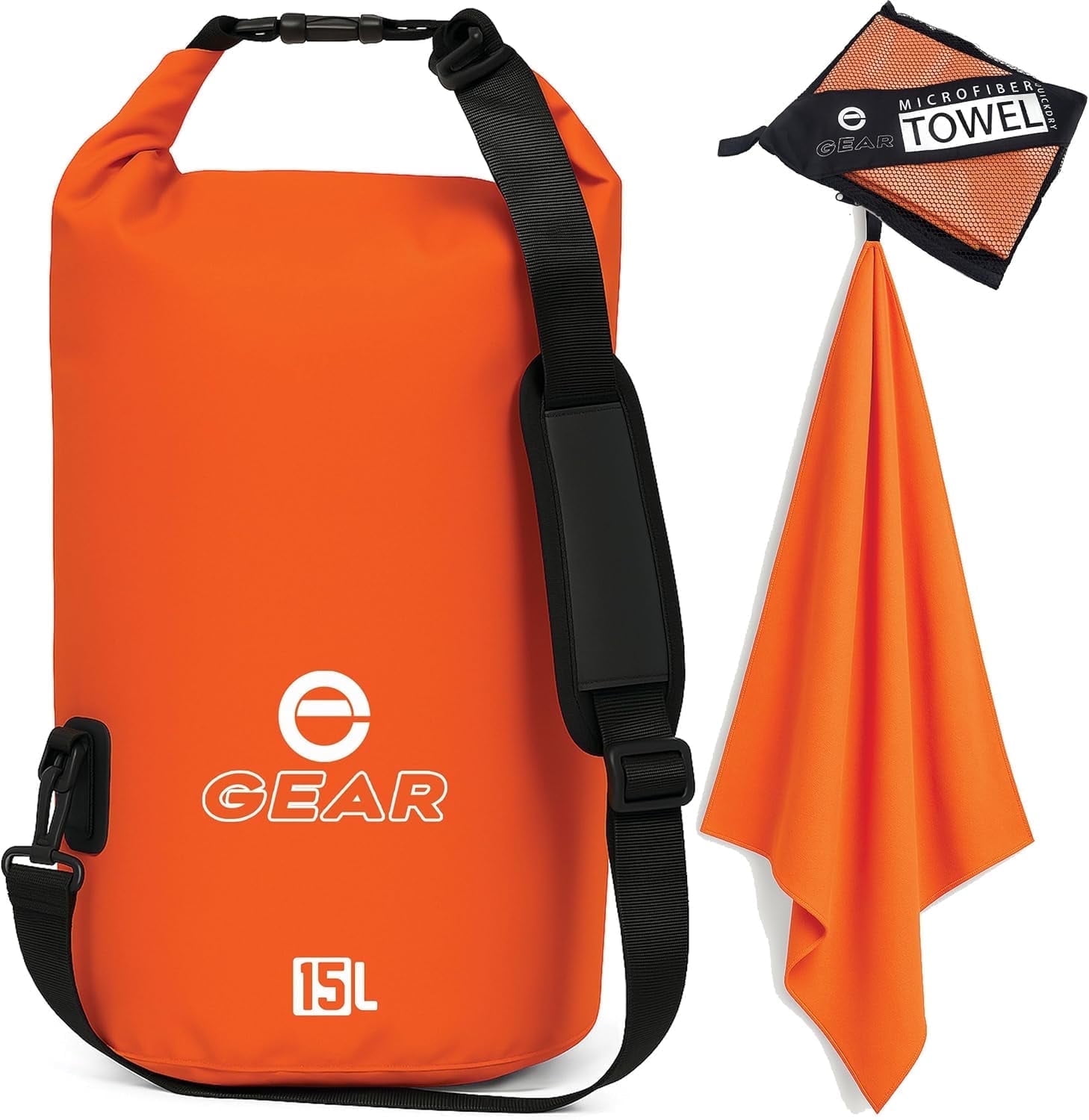 Enthusiast Gear Waterproof Dry Bag 15 L + Free Quick-Dry Microfiber Towel – Floating Roll-Top Dry Sack for Kayaking, Boating & Camping