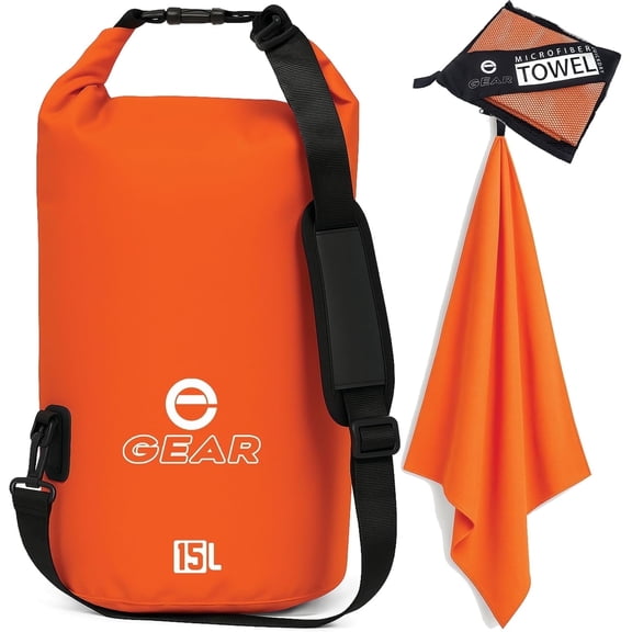 Enthusiast Gear Waterproof Dry Bag 15 L + Free Quick-Dry Microfiber Towel – Floating Roll-Top Dry Sack for Kayaking, Boating & Camping