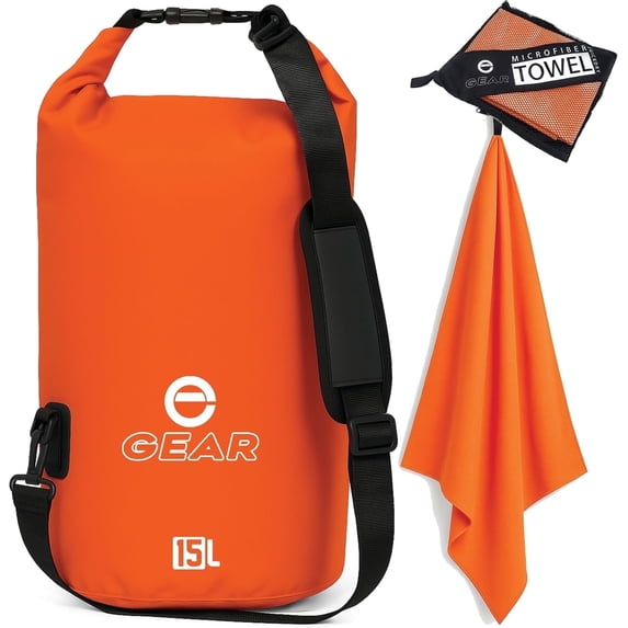 Enthusiast Gear Waterproof Dry Bag 15 L + Free Quick-Dry Microfiber Towel – Floating Roll-Top Dry Sack for Kayaking, Boating & Camping