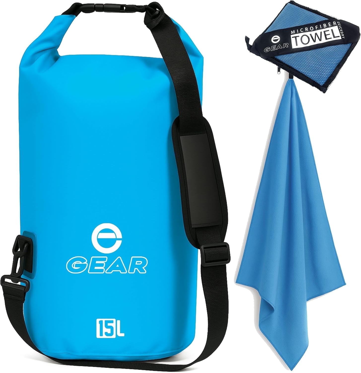 Enthusiast Gear Waterproof Dry Bag 15 L + Free Quick-Dry Microfiber Towel – Floating Roll-Top Dry Sack for Kayaking, Boating & Camping