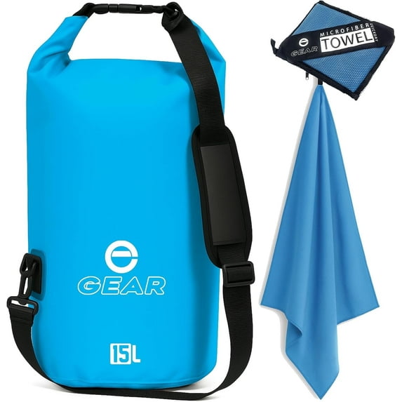 Enthusiast Gear Waterproof Dry Bag 15 L + Free Quick-Dry Microfiber Towel – Floating Roll-Top Dry Sack for Kayaking, Boating & Camping