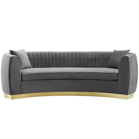 Modway Enthusiastic Vertical Channel Tufted Curved Velvet Sofa in Gray