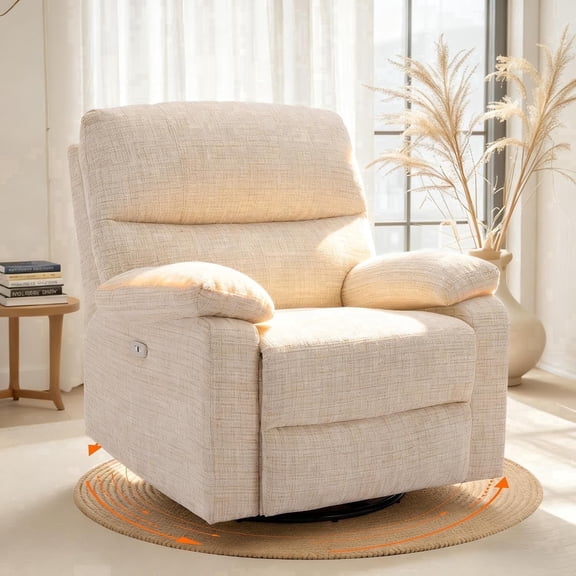 Enthymia Adult Textile Nursery Breastfeeding Lumbar Support and Adjustable Headrest Swivel Glider Recliner, Beige