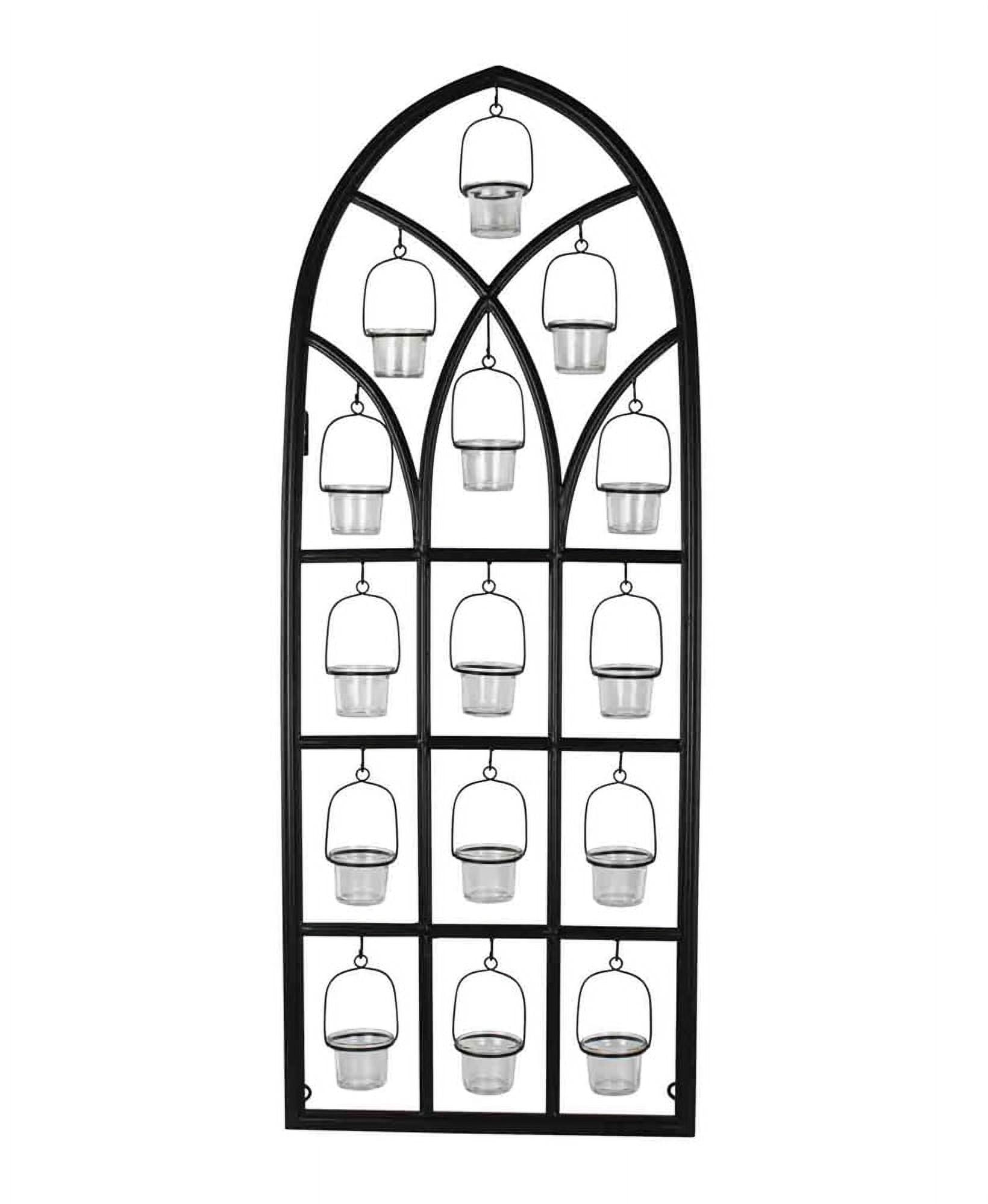 Enticing Metal And Glass Wall Votive Candle Holder, Black