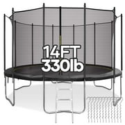 Entil 14FT Trampoline with Safety Enclosure for Kids Adults, Low Intensity Weight Capacity 330lbs