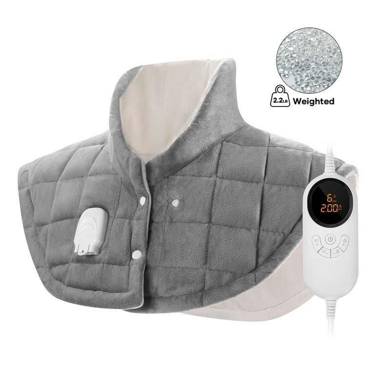 Entil 2.2lb Weighted Heating Pad for Neck and Shoulder Relief Fatigue with Far Infrared Heating 6 Heating Levels 4 Timers Gray Crystal Super Soft