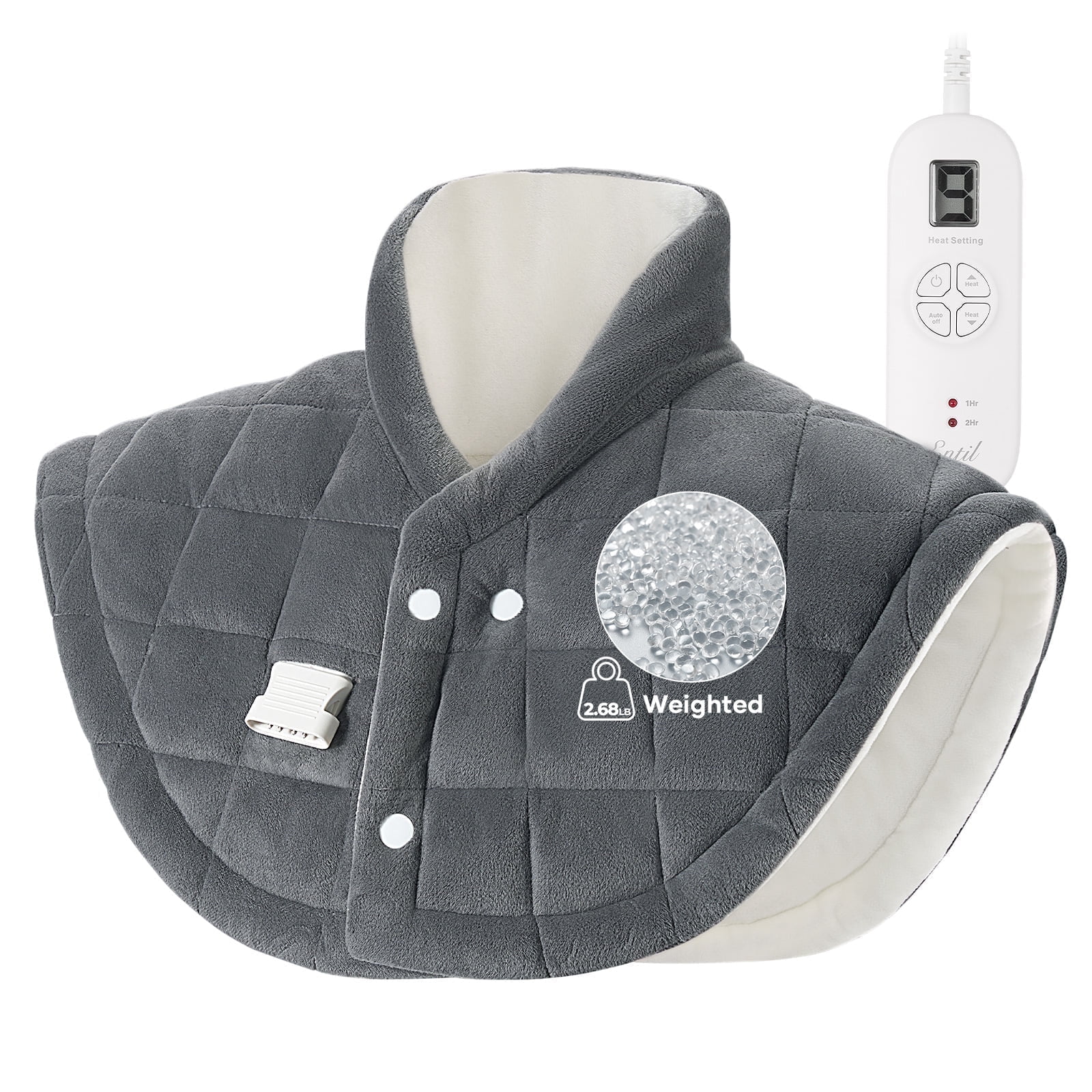 Entil 2.68lb Weighted Heating Pad for Neck and Shoulder, Relief Fatigue with Far Infrared Heating, 9 Heating Levels, 2 Timers, Gray Crystal Super Soft Fabric, 24" x 24"