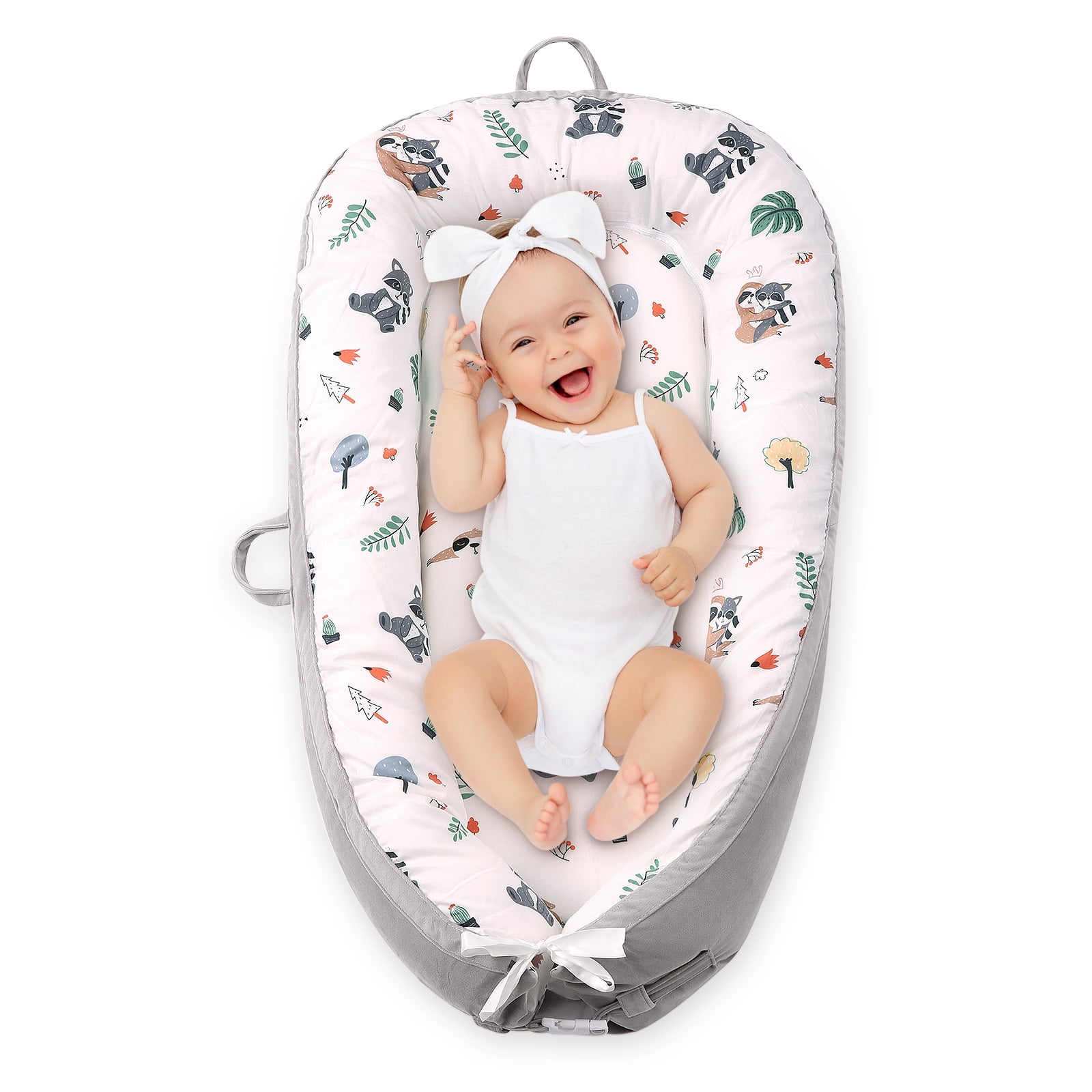 Entil Baby Lounger Pillow with Cotton Mat, Portable Handle & Adjustable Buckle, Super Soft