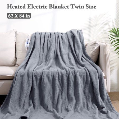 Entil Electric Blanket 62" x 84" Twin Size, Heated Blanket with 10H Auto-off & 4 Heating Levels, Polar Fleece, Gray