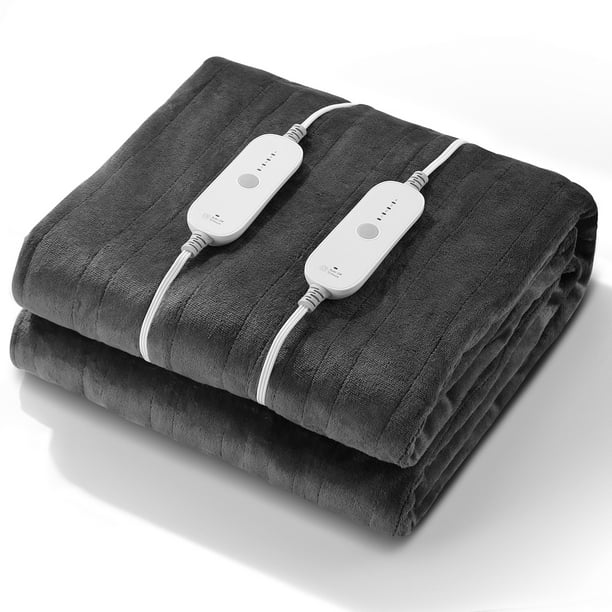 Entil Queen Size Electric Heated Blanket with 2 Separate Controllers, 4